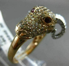 ESTATE 1.8CT FANCY COLOR DIAMOND & AAA RUBY 18k WHITE & ROSE GOLD HAPPY RAM RING