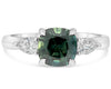 2.40CT DIAMOND AAA GREEN SAPPHIRE PLATINUM CUSHION & PEAR SHAPE ENGAGEMENT RING