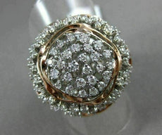ESTATE LARGE 1.50CT DIAMOND 14KT WHITE & ROSE GOLD FLOWER FILIGREE COCKTAIL RING