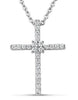 ESTATE .20CT ROUND CUT DIAMOND 18KT WHITE GOLD 3D CLASSIC FLOWER CROSS PENDANT