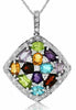 ESTATE 2.80CT DIAMOND & AAA MULTI GEM 14KT WHITE GOLD 3D FLOWER SQUARE PENDANT