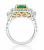 ESTATE LARGE 4.28CT DIAMOND & AAA EMERALD 18KT 2 TONE 3D 3 STONE ENGAGEMENT RING