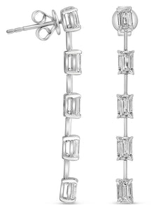 2.25CT DIAMOND 14KT WHITE GOLD 3D EMERALD CUT BY THE YARD FUN HANGING EARRINGS