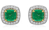 LARGE 7.79CT DIAMOND & AAA EMERALD 18KT 2 TONE GOLD SQUARE & ROUND STUD EARRINGS