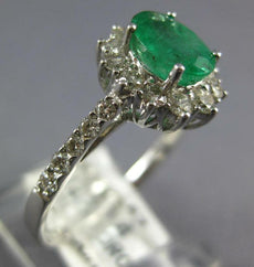 1.41CT DIAMOND & AAA EMERALD 14KT WHITE GOLD OVAL & ROUND FLOWER ENGAGEMENT RING
