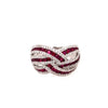 ESTATE 2.11CT DIAMOND & AAA RUBY 18KT WHITE GOLD MULTI ROW CRISS CROSS FUN RING