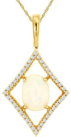 1.05CT DIAMOND & AAA OPAL 14KT YELLOW GOLD OVAL & ROUND SQUARE DIAGONAL PENDANT