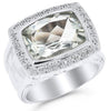 LARGE 5.47CT DIAMOND & AAA GREEN AMETHYST 14KT WHITE GOLD CUSHION & ROUND RING