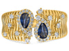 LARGE .90CT DIAMOND AAA SAPPHIRE 14K YELLOW GOLD PEAR SHAPE ROUND MULTI BAR RING