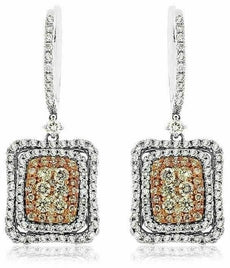 ESTATE LARGE 2.10CT WHITE & YELLOW DIAMOND 14K WHITE & YELLOW GOLD HALO EARRINGS