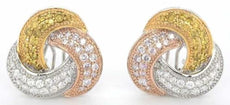 2.16CT FANCY YELLOW PINK & WHITE DIAMOND 18KT TRI COLOR GOLD 3D TRINITY EARRINGS