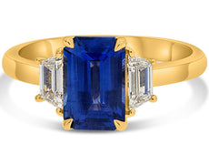 LARGE 2.61CT DIAMOND & AAA SAPPHIRE 14K YELLOW GOLD EMERALD CUT ENGAGEMENT RING