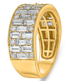 WIDE 1.95CT DIAMOND 14K YELLOW GOLD 3D ROUND & BAGUETTE WEDDING ANNIVERSARY RING