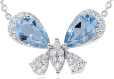 1.82CT DIAMOND & AAA AQUAMARINE 14KT WHITE GOLD PEAR SHAPE & ROUND LOVE NECKLACE