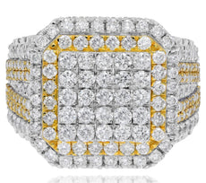 EXTRA LARGE 4.03CT DIAMOND 14KT 2 TONE GOLD ROUND PAVE SQUARE OCTAGON MENS RING