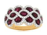 WIDE 3.53CT DIAMOND & AAA RUBY 14KT 2 TONE GOLD 3 ROW INFINITY FUN COCKTAIL RING