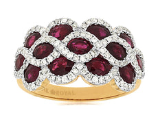 WIDE 3.53CT DIAMOND & AAA RUBY 14KT 2 TONE GOLD 3 ROW INFINITY FUN COCKTAIL RING