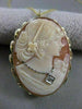 LARGE ANTIQUE DIAMOND HABILLE LADY CAMEO 14KT YELLOW GOLD PIN PENDANT #21229
