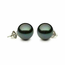 ESTATE AAA 9.5MM TAHITIAN PEARL 14KT WHITE GOLD CLASSIC SOLITAIRE STUD EARRINGS