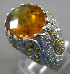 ESTATE WIDE 10.31CT DIAMOND CITRINE & YELLOW SAPPHIRE 18K WHITE GOLD FLOWER RING