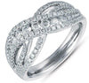 WIDE .87CT DIAMOND 14KT WHITE GOLD 3D MULTI ROW CRISS CROSS INFINITY LOVE RING