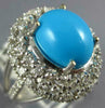 ESTATE LARGE 9.86CT DIAMOND & AAA TURQUOISE 14KT WHITE GOLD OVAL FUN RING #1997