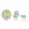 2.44CT WHITE & FANCY YELLOW DIAMOND 18KT TWO TONE GOLD FLOWER HALO STUD EARRINGS