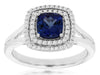 LARGE 1.30CT DIAMOND & AAA TANZANITE 14K WHITE GOLD CUSHION HALO ENGAGEMENT RING