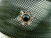 ESTATE .10CT DIAMOND ONYX 18KT WHITE GOLD FLOWER STAINLESS STEEL BANGLE BRACELET