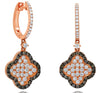 1.65CT WHITE & CHOCOLATE FANCY DIAMOND 14KT ROSE GOLD 3D FLOWER HANGING EARRINGS