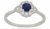 .46CT DIAMOND & AAA SAPPHIRE 14K WHITE GOLD ROUND FLOWER TRIANGULAR PROMISE RING