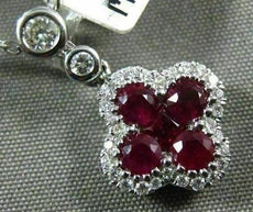 ESTATE .54CT DIAMOND & AAA RUBY 18KT WHITE GOLD 3D FLOWER ETOILE SQUARE PENDANT