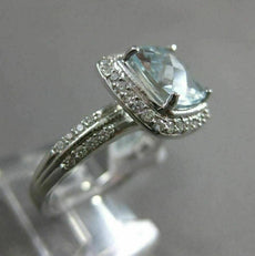 ESTATE 2.37CT DIAMOND & AQUAMARINE 14K WHITE GOLD 3D SQUARE HALO ENGAGEMENT RING