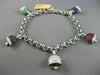 ESTATE 3.01CT WHITE BLACK DIAMOND & MULTI GEM 14K WHITE GOLD BELL CHARM BRACELET