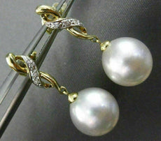 ESTATE DIAMOND 14K WHITE & YELLOW GOLD SOUTH SEA PEARL INFINITY HANGING EARRINGS
