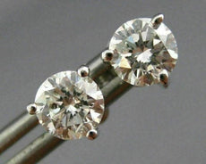 ESTATE 1.05CT DIAMOND 14KT WHITE GOLD CLASSIC 3 PRONG ROUND STUD EARRINGS #25971