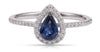 ESTATE .65CT DIAMOND & AAA SAPPHIRE 14KT WHITE GOLD PEAR SHAPE & ROUND HALO RING