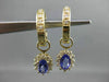 ESTATE 1.20CT DIAMOND & AAA TANZANITE 14KT YELLOW GOLD CLUSTER HANGING EARRINGS