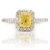 ESTATE LARGE 1.92CT WHITE & FANCY YELLOW DIAMOND 18K 2 TONE GOLD ENGAGEMENT RING