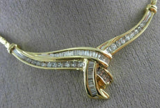 ANTIQUE 1.15CT ROUND & BAGUETTE DIAMOND 14KT YELLOW GOLD TWIST NECKLACE #21580