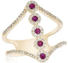 ESTATE WIDE .51CT DIAMOND & AAA RUBY 14KT YELLOW GOLD 3D DOUBLE V SHAPE FUN RING