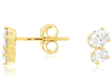 .62CT DIAMOND 14KT YELLOW GOLD 3D OVAL GRADUATING DOUBLE SOLITAIRE STUD EARRINGS