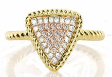 ESTATE .18CT WHITE & PINK DIAMOND 14KT TRI COLOR GOLD TRIANGULAR ROPE FUN RING