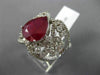 ESTATE EXTRA LARGE 5.29CT DIAMOND & AAA PEAR SHAPE RUBY 14KT WHITE GOLD 3D RING
