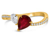.86CT DIAMOND AAA RUBY 14KT YELLOW GOLD PEAR SHAPE & ROUND DOUBLE SOLITAIRE RING