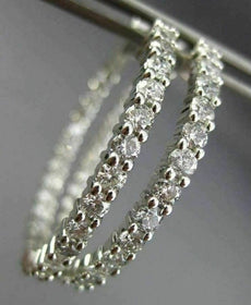 ESTATE LARGE 3.50CT DIAMOND 14K WHITE GOLD 3D CLASSIC DOUBLE SIDED HOOP EARRINGS