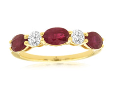 2.09CT DIAMOND & AAA RUBY 14KT YELLOW GOLD OVAL & ROUND 5 STONE ANNIVERSARY RING