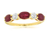2.09CT DIAMOND & AAA RUBY 14KT YELLOW GOLD OVAL & ROUND 5 STONE ANNIVERSARY RING