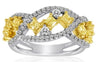 1.02CT WHITE & FANCY YELLOW DIAMOND 18KT 2 TONE GOLD MULTI LEAF ANNIVERSARY RING