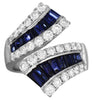 LARGE 4.01CT DIAMOND & AAA SAPPHIRE 18K WHITE GOLD 3D ROUND & BAGUETTE LOVE RING